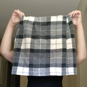 Vintage Chelsea Studio Gray and White Plaid Wrap Front Wool Blend Mini Skirt